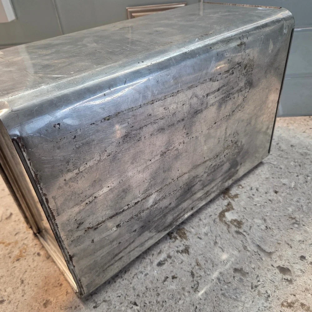 Vintage Galvanized Metal Bread Box Rustic Farmhouse Sliding Lid Kitchen Storage